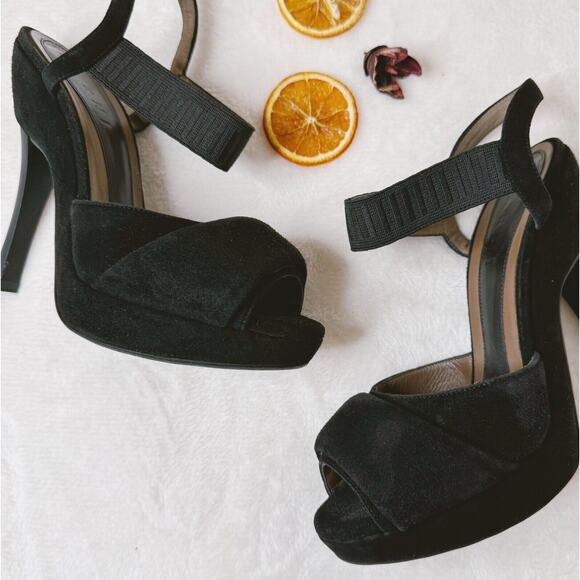 Marni Evening Peep Toe Sling Back Suede Platform Heels Artsy Size 37 Rare - Picture 1 of 9